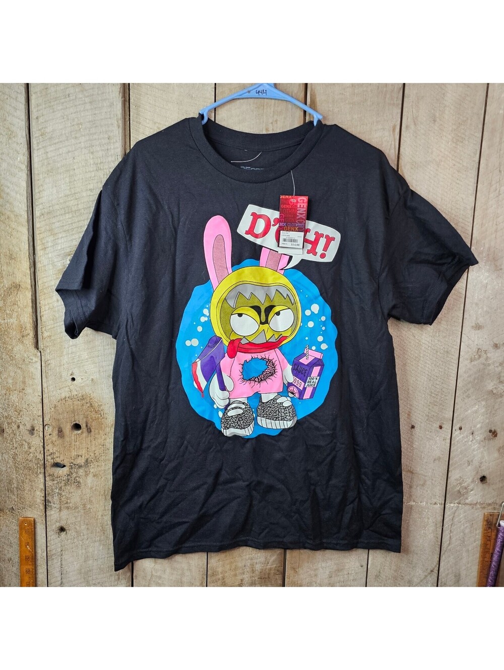 3FORTY Inc. Men's L D'OH! Graphic T-Shirt Black 100% Cotton Bunny Axe Juice Box